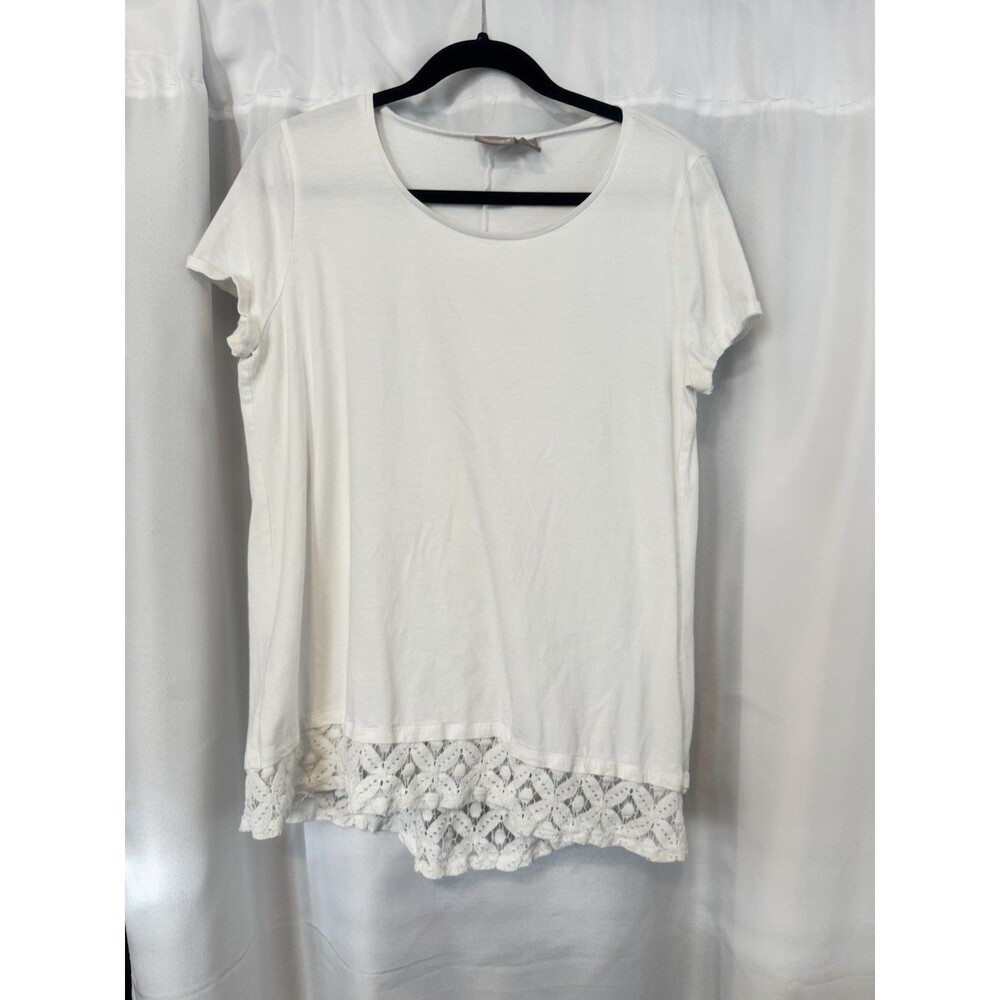 Chico's White Lace Pullover Short Sleeve Round Neck Blouse Size 1